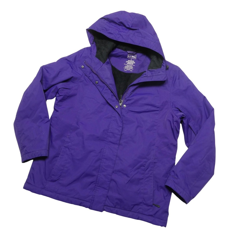 L.L.Bean Jacket Womens Large Purple Hooded Fleece Lined Parka Full Zip Pockets